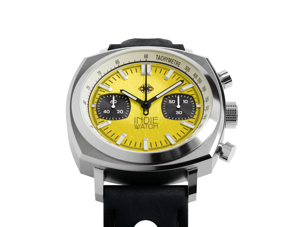 Montre à Quartz Indie Watch Strum, Jaune, 42 mm, Chronographe, 521M