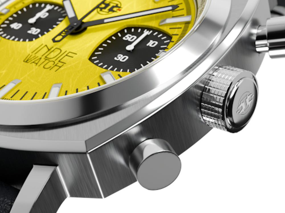 Montre à Quartz Indie Watch Strum, Jaune, 42 mm, Chronographe, 521M