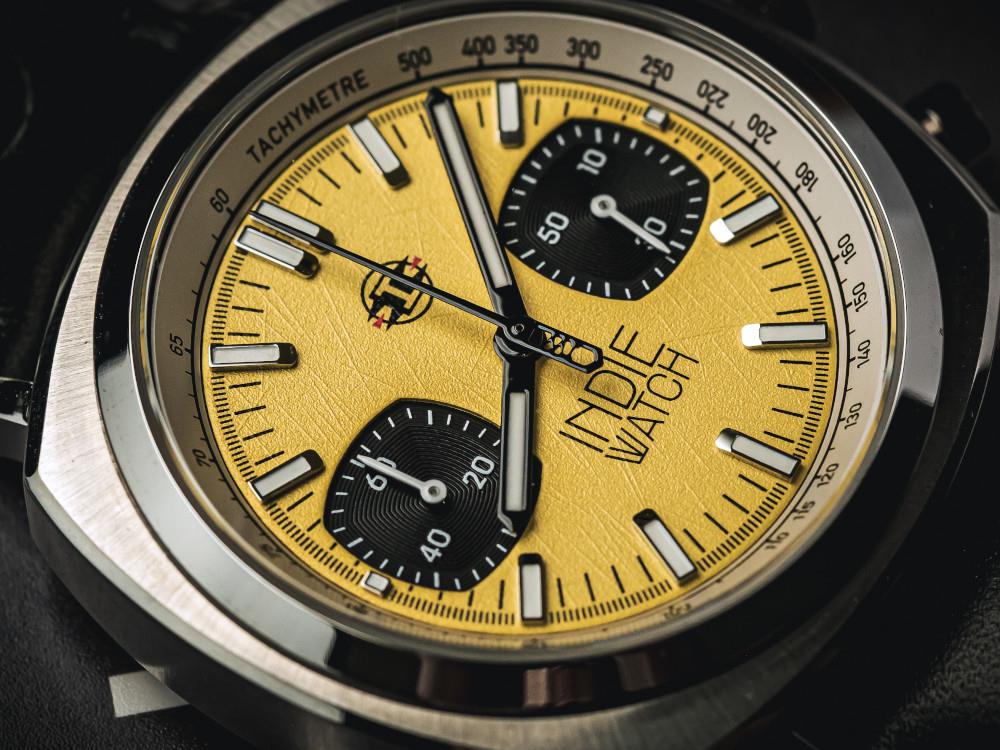 Montre à Quartz Indie Watch Strum, Jaune, 42 mm, Chronographe, 521M