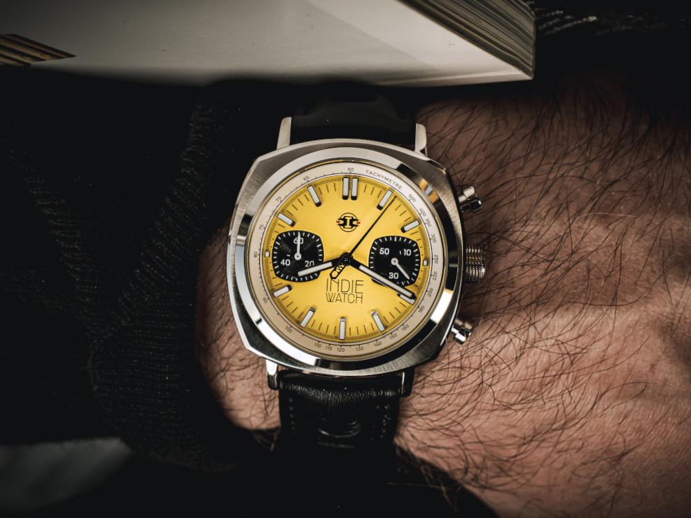 Montre à Quartz Indie Watch Strum, Jaune, 42 mm, Chronographe, 521M