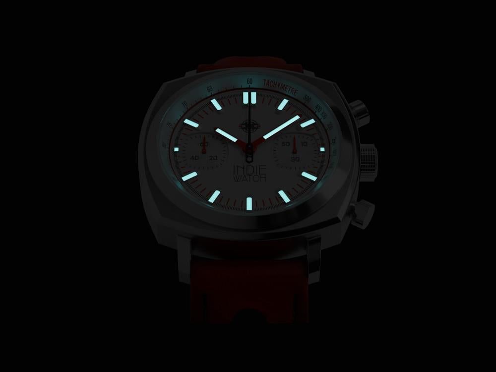 Montre à Quartz Indie Watch Strum, Blanc, 42 mm, Chronographe, 521R