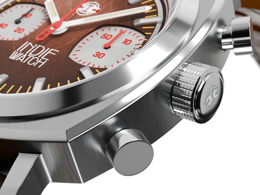 Montre à Quartz Indie Watch Strum, Marron, 42 mm, Chronographe, 521S