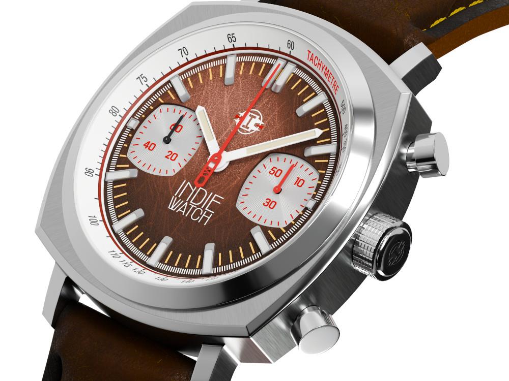 Montre à Quartz Indie Watch Strum, Marron, 42 mm, Chronographe, 521S