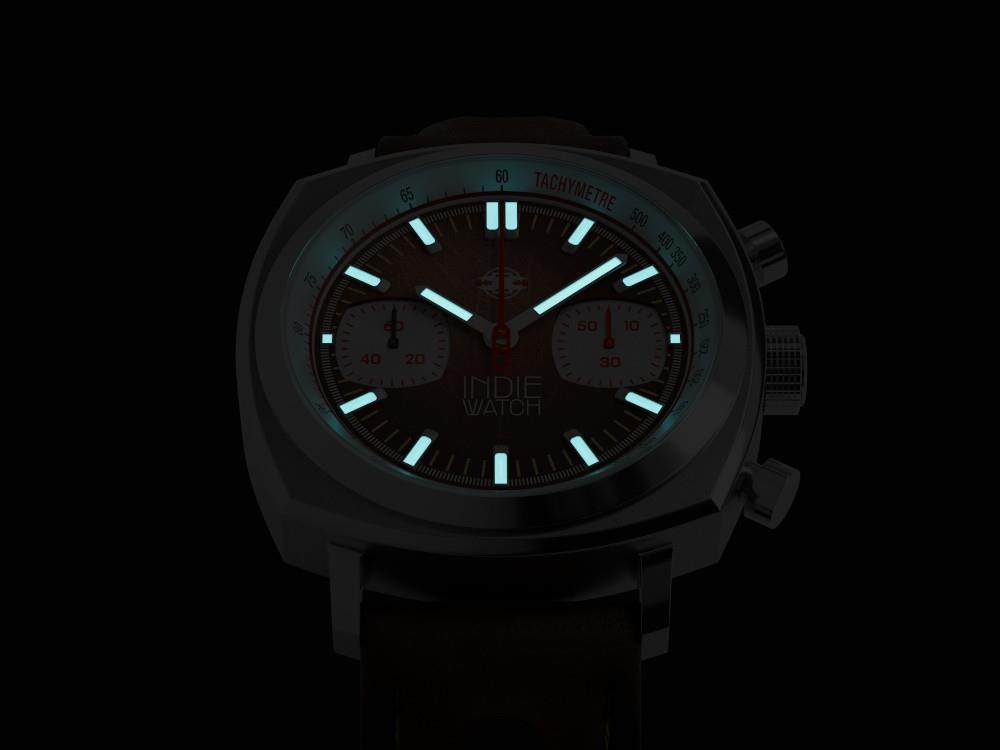 Montre à Quartz Indie Watch Strum, Marron, 42 mm, Chronographe, 521S