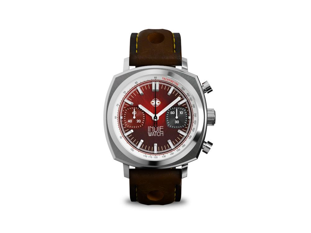 Montre à Quartz Indie Watch Strum, Rouge, 42 mm, Chronographe, 521T