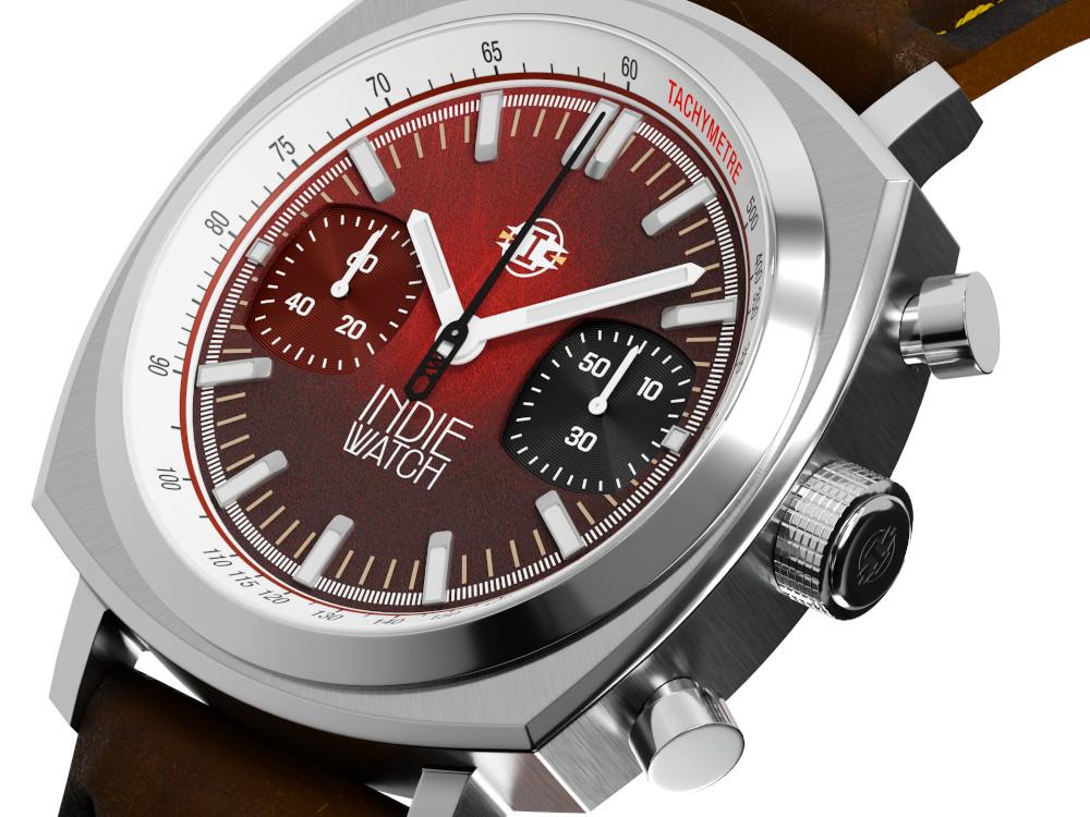 Montre à Quartz Indie Watch Strum, Rouge, 42 mm, Chronographe, 521T
