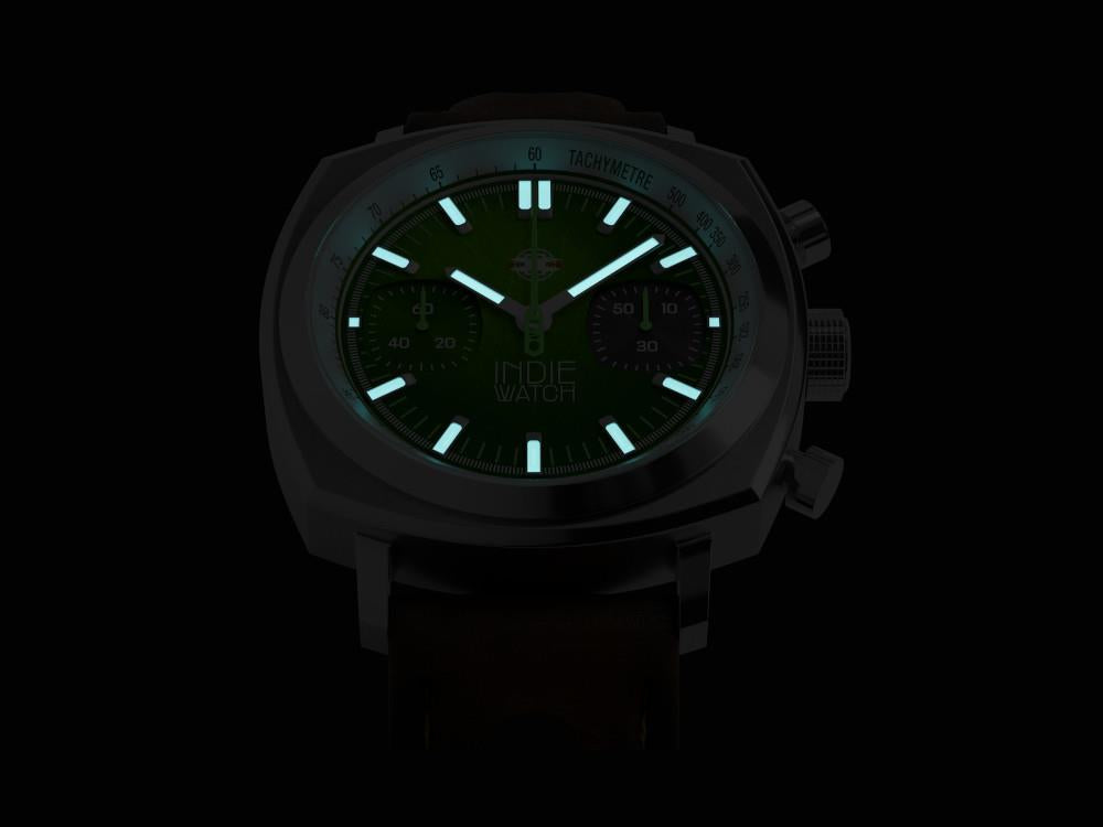 Montre à Quartz Indie Watch Strum, Vert, 42 mm, Chronographe, 521W