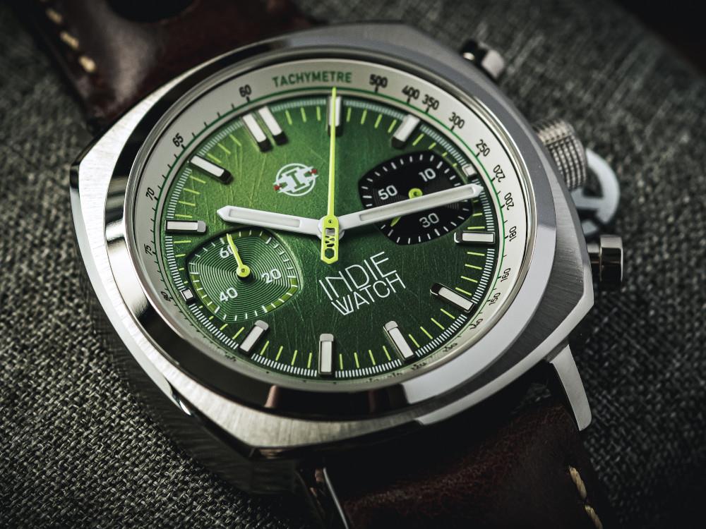 Montre à Quartz Indie Watch Strum, Vert, 42 mm, Chronographe, 521W