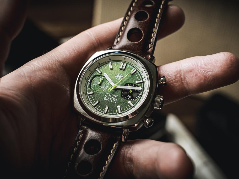 Montre à Quartz Indie Watch Strum, Vert, 42 mm, Chronographe, 521W