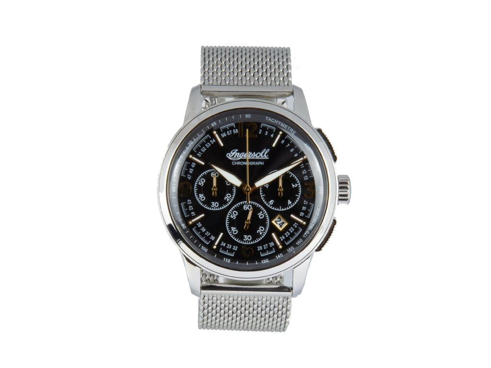 Montre à Quartz Ingersoll Regent, Chronographe, Noir, Maille milanaise, I00103