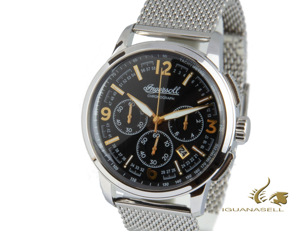 Montre à Quartz Ingersoll Regent, Chronographe, Noir, Maille milanaise, I00103