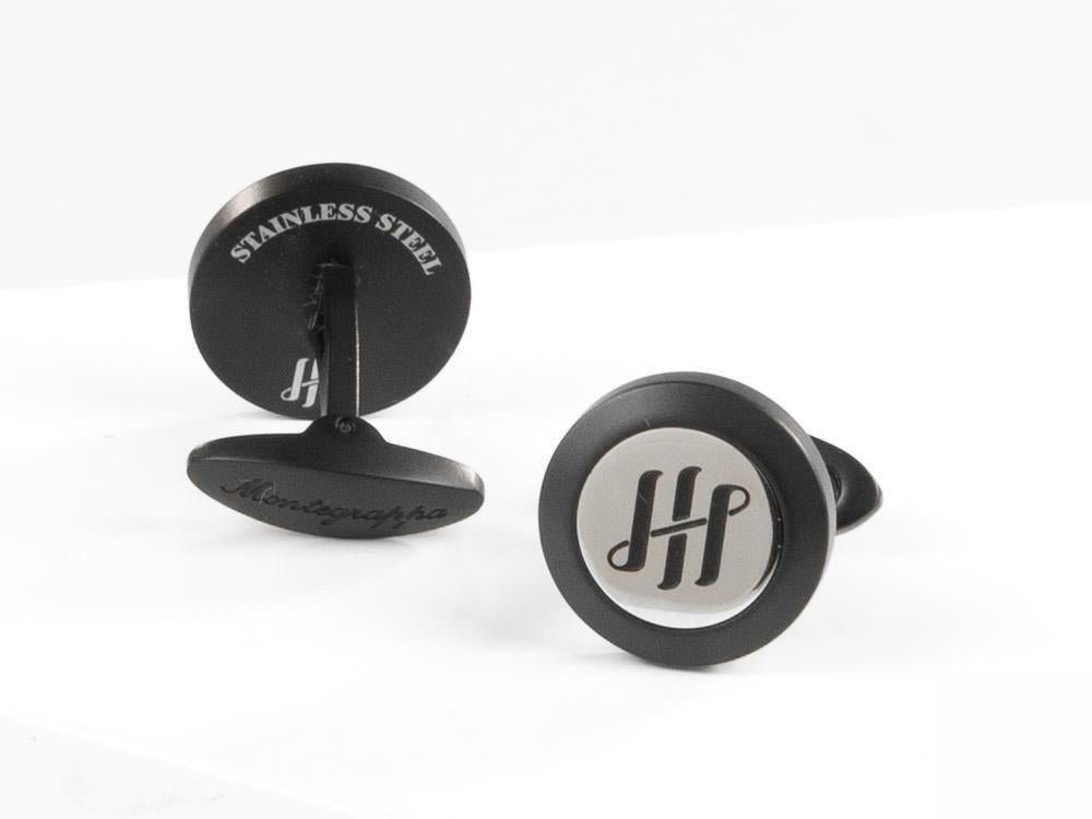 Boutons de Manchette Montegrappa Classico Ambigram, Acier inoxidable, IP Black