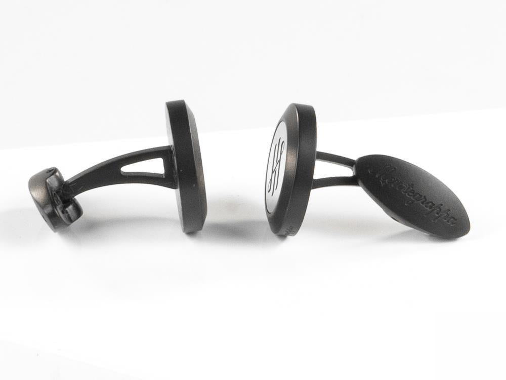 Boutons de Manchette Montegrappa Classico Ambigram, Acier inoxidable, IP Black