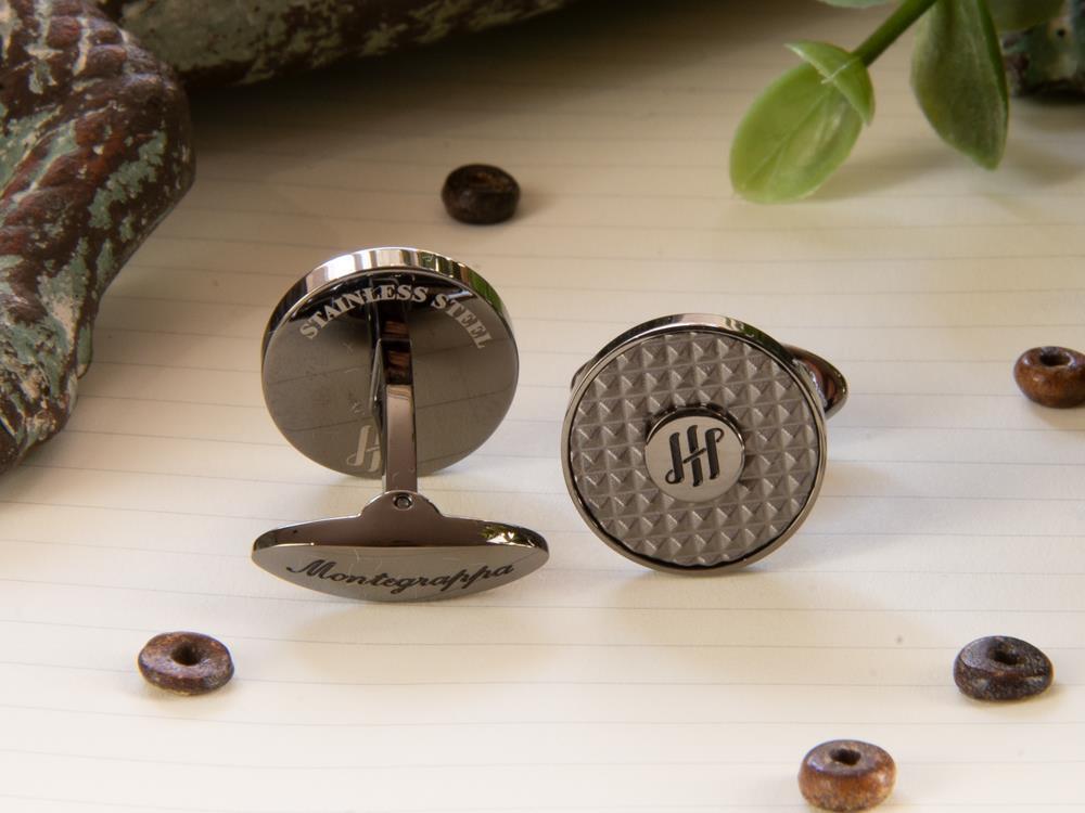 Boutons de Manchette Montegrappa Clou Ambigram, Acier inoxidable, IP Gun Metal