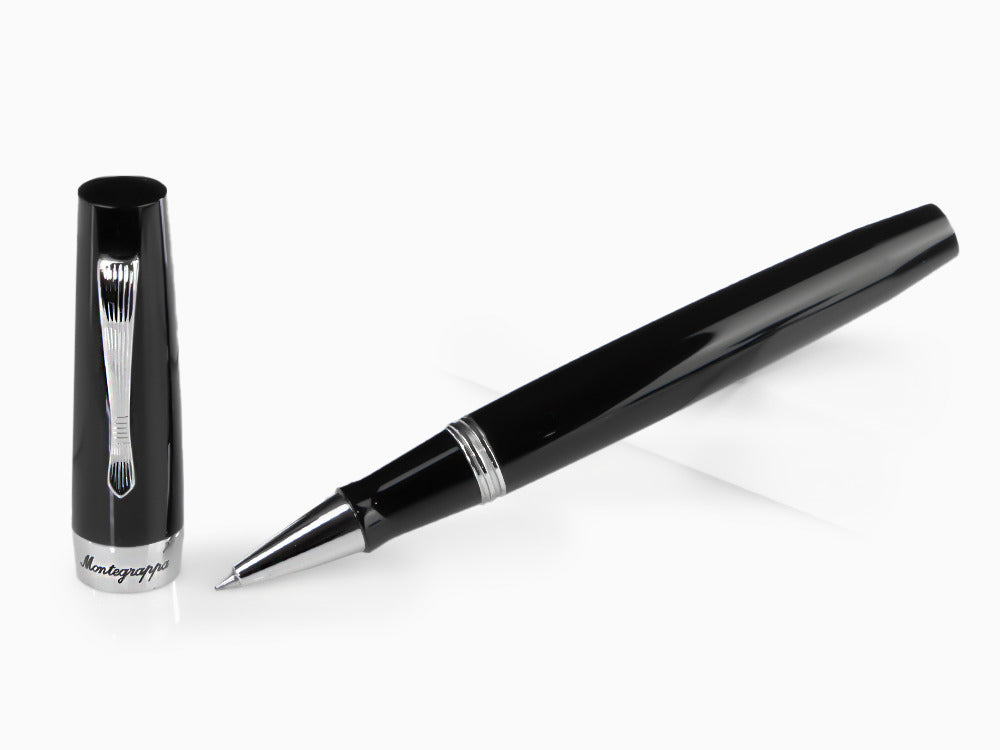 Roller Montegrappa Elmo 02 Jet Black, Résine Noire, Acier Inoxydable, ISE2RRAC
