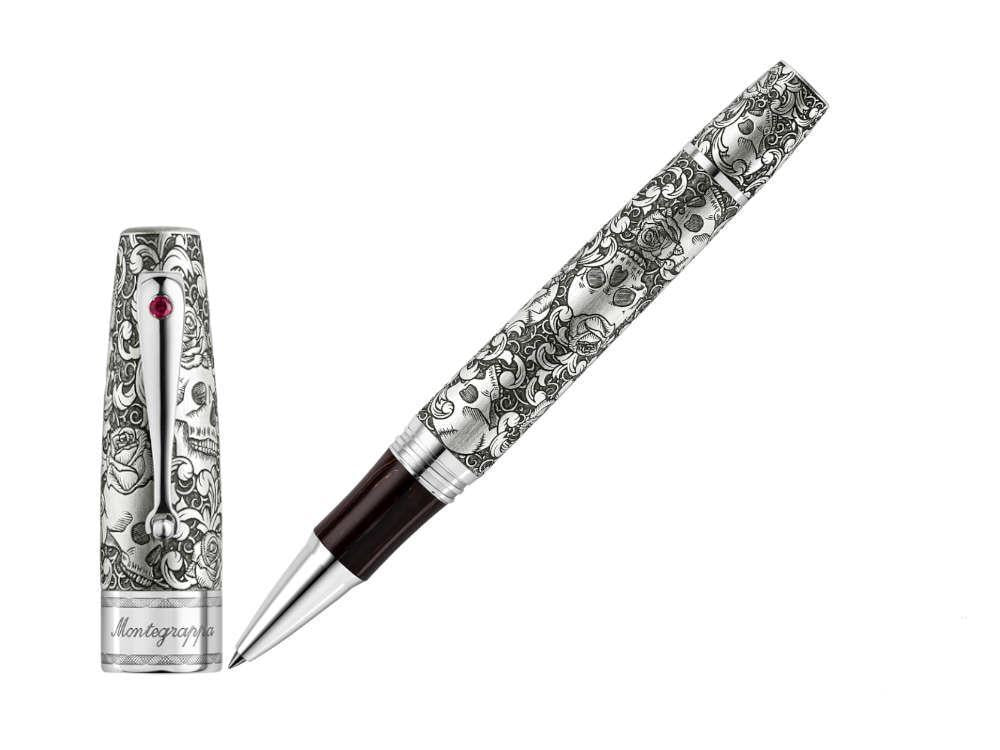 Roller Montegrappa Skulls & Roses, Argent, Edition Limitée, ISSKNRSE