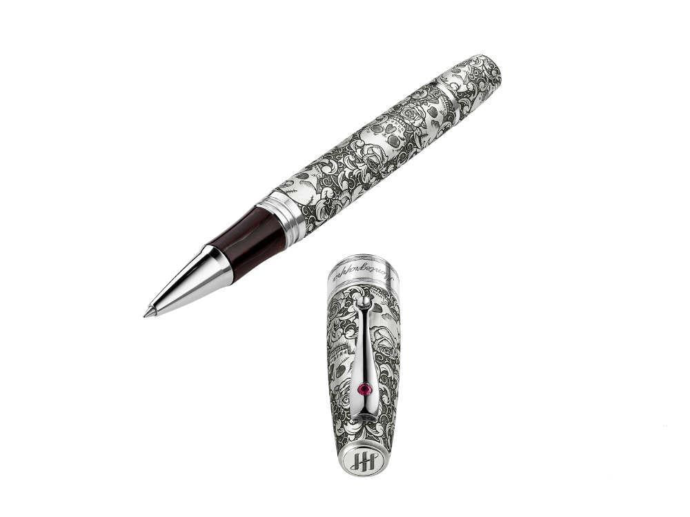 Roller Montegrappa Skulls & Roses, Argent, Edition Limitée, ISSKNRSE