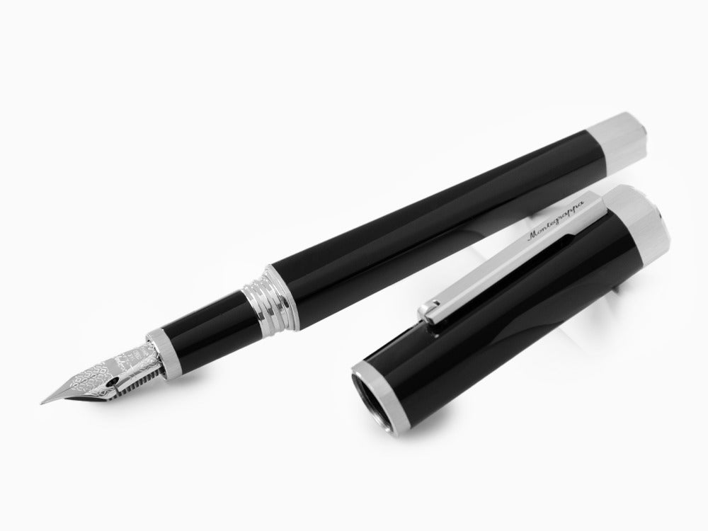 Stylo Plume Montegrappa Quattro, Palladium, Or 14k Flex, Noir, ISZ4I-XP