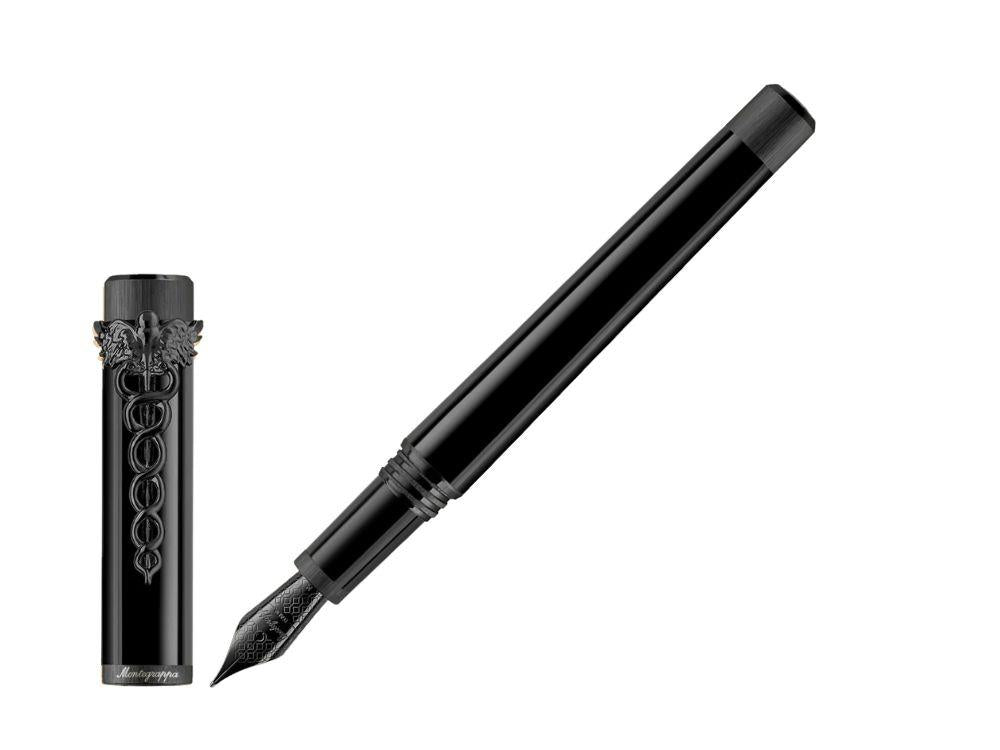 Stylo Plume Montegrappa Zero Zodiac Caduceus Ultra-Black en Acier