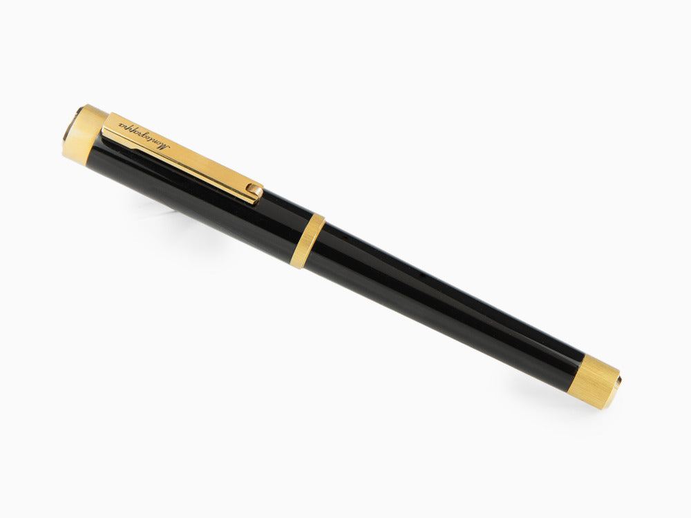 Stylo Plume Montegrappa Zero, Résine Noire, Ornements d'or, ISZEI-4Y