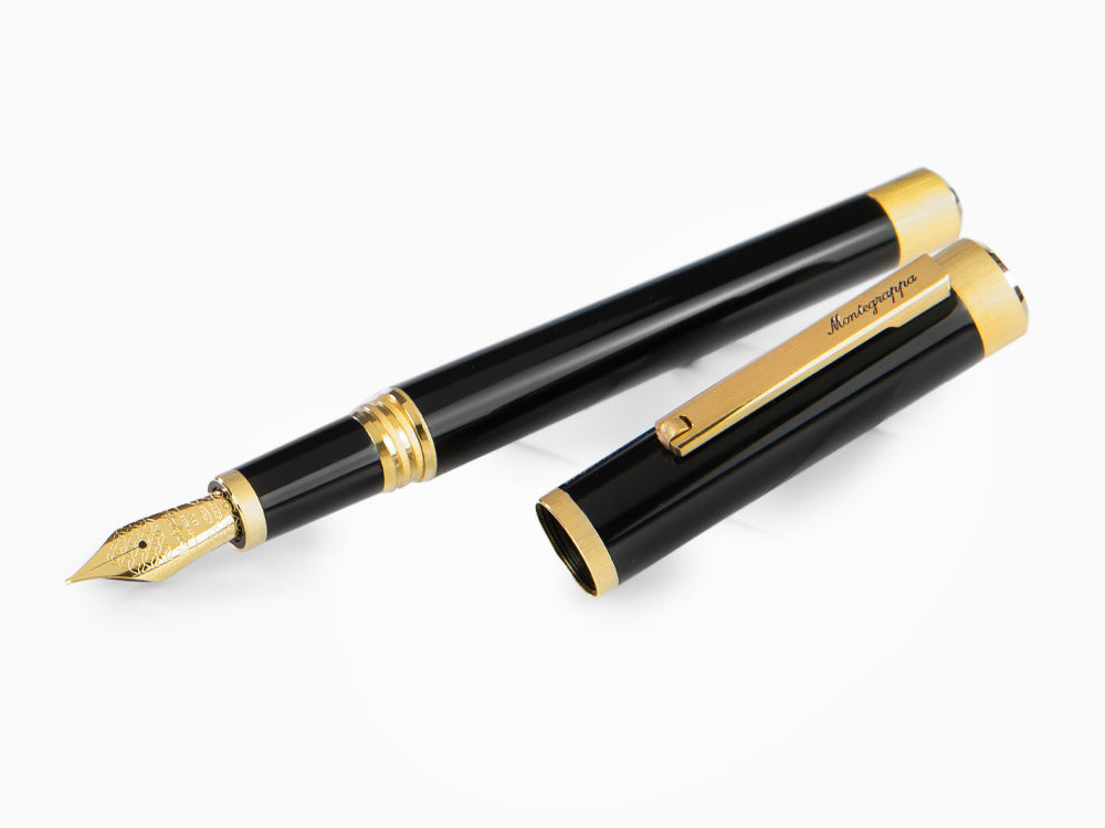 Stylo Plume Montegrappa Zero, Résine Noire, Ornements d'or, ISZEI-4Y