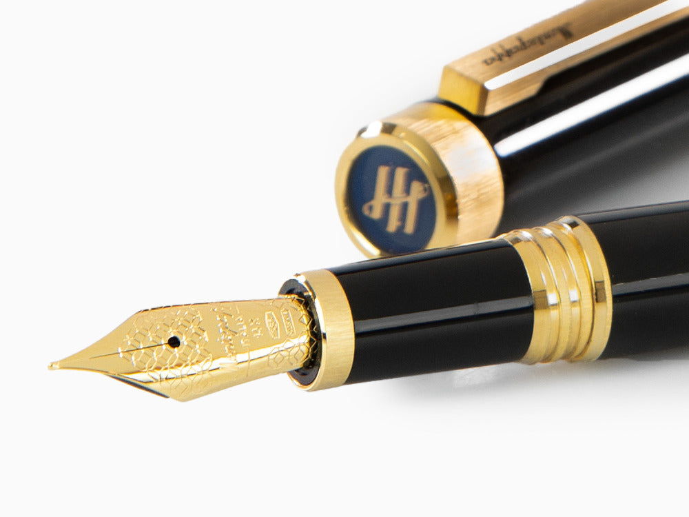 Stylo Plume Montegrappa Zero, Résine Noire, Ornements d'or, ISZEI-4Y