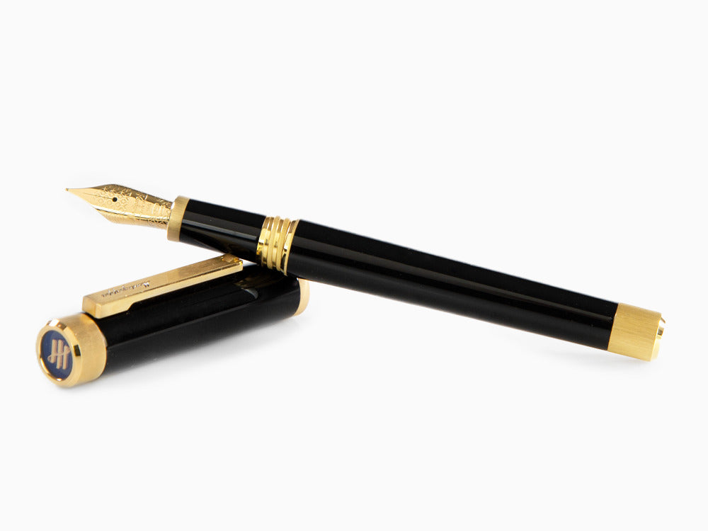 Stylo Plume Montegrappa Zero, Résine Noire, Ornements d'or, ISZEI-4Y