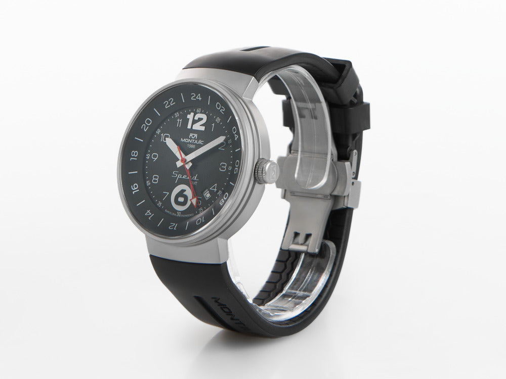 Montre à Quartz Montjuic Speed GMT, Acier Inoxydable, Noir, 43 mm, MJ3.0101.S