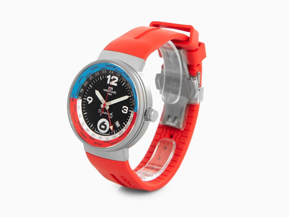 Montre à Quartz Montjuic Speed GMT, Acier Inoxydable, Noir, 43 mm, MJ3.0203.S