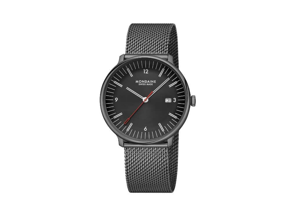 Montre à Quartz Mondaine Doppio IP Gun, Noir, 41 mm, MLE.41220.SM