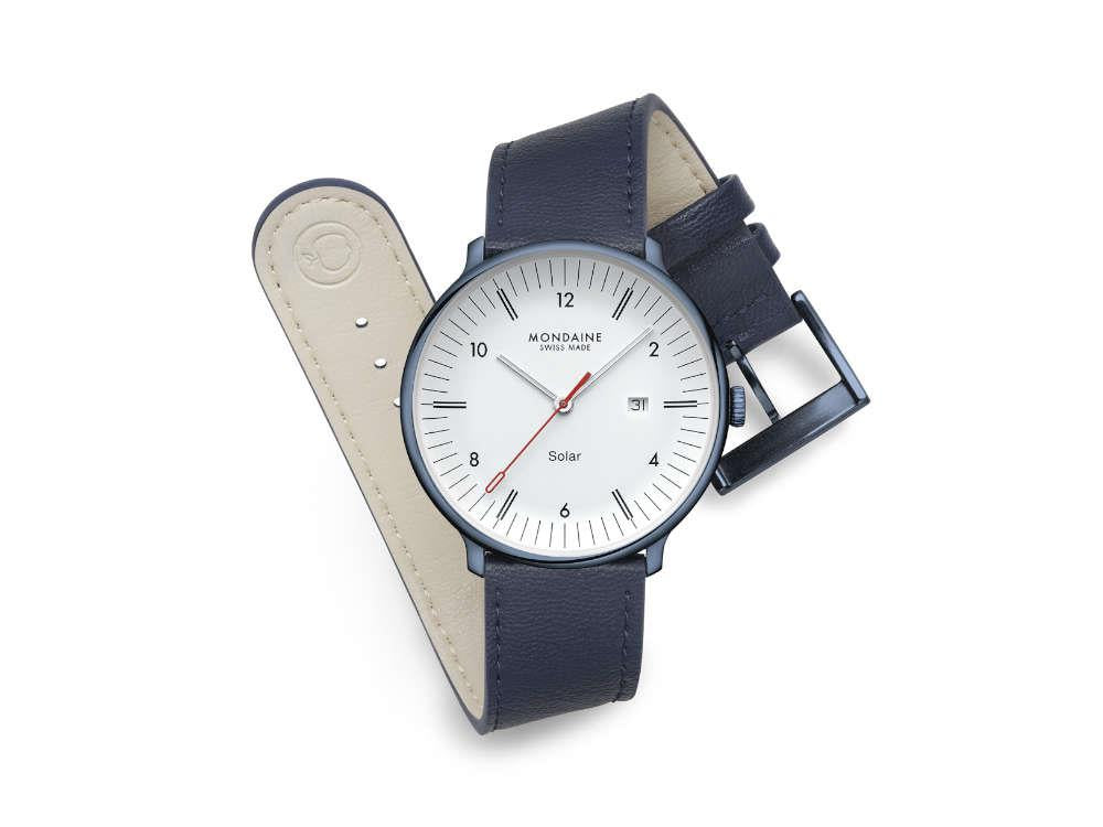 Montre à Quartz Solar Mondaine Doppio IP, Blanc, 41 mm, MLE.41910.LQV