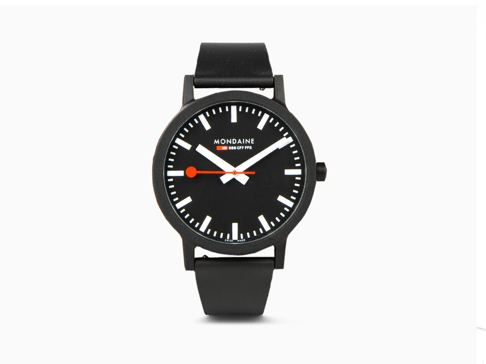 Montre à Quartz Mondaine Essence, Écologique - recyclé, Noir, 41mm, MS1.41120.RB