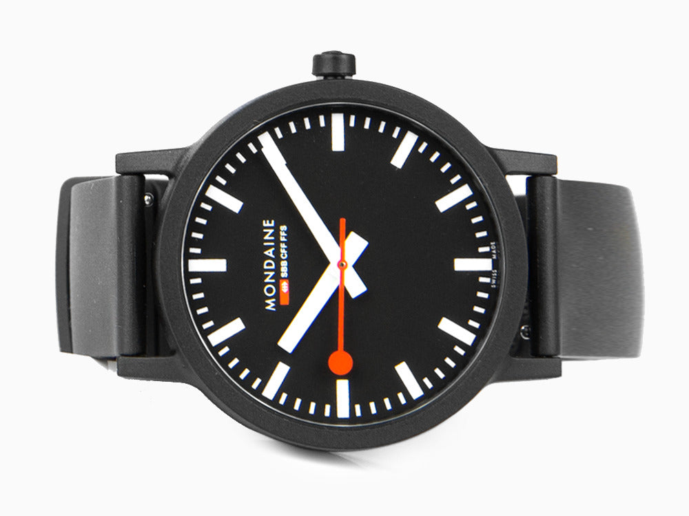 Montre à Quartz Mondaine Essence, Écologique - recyclé, Noir, 41mm, MS1.41120.RB