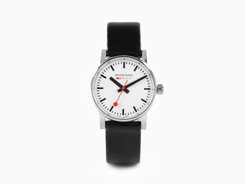 Montre à Quartz Mondaine SBB Evo2, Blanc, 30mm, Bracelet en cuir, MSE.30110.LB