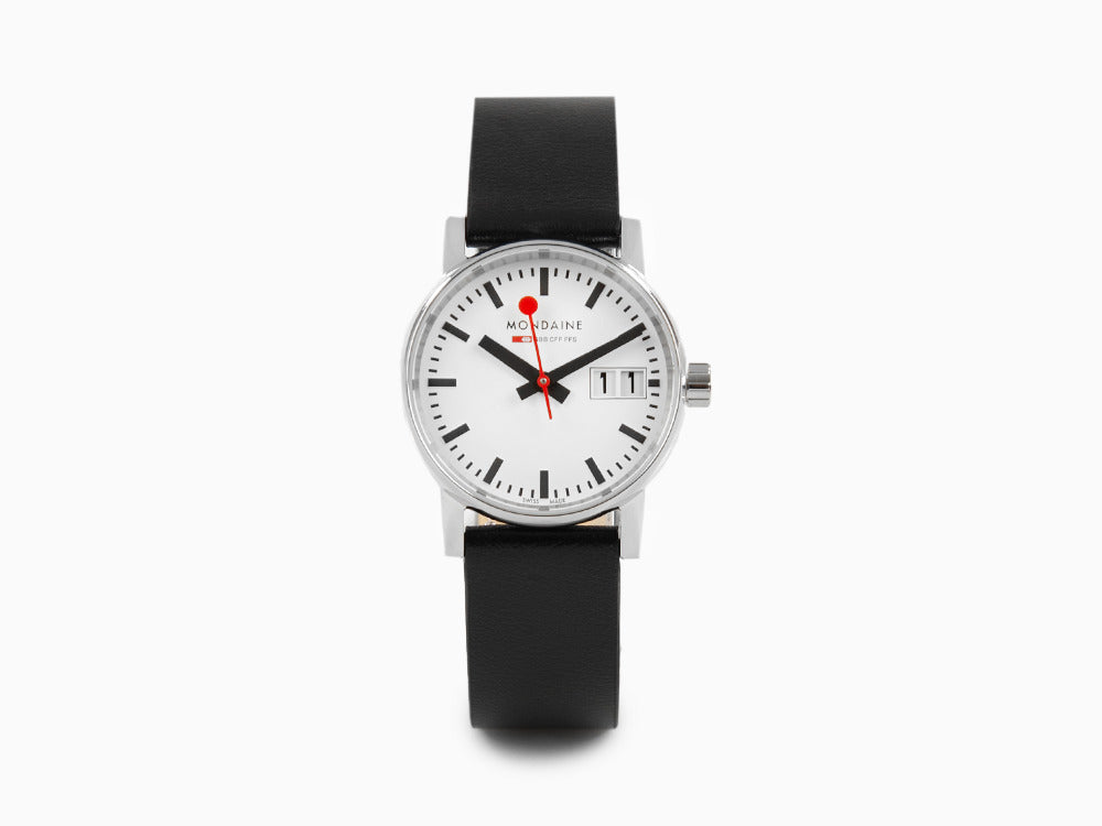Montre à Quartz Mondaine SBB Evo2, Blanc, 30mm, Jour, Cuir, MSE.30210.LB