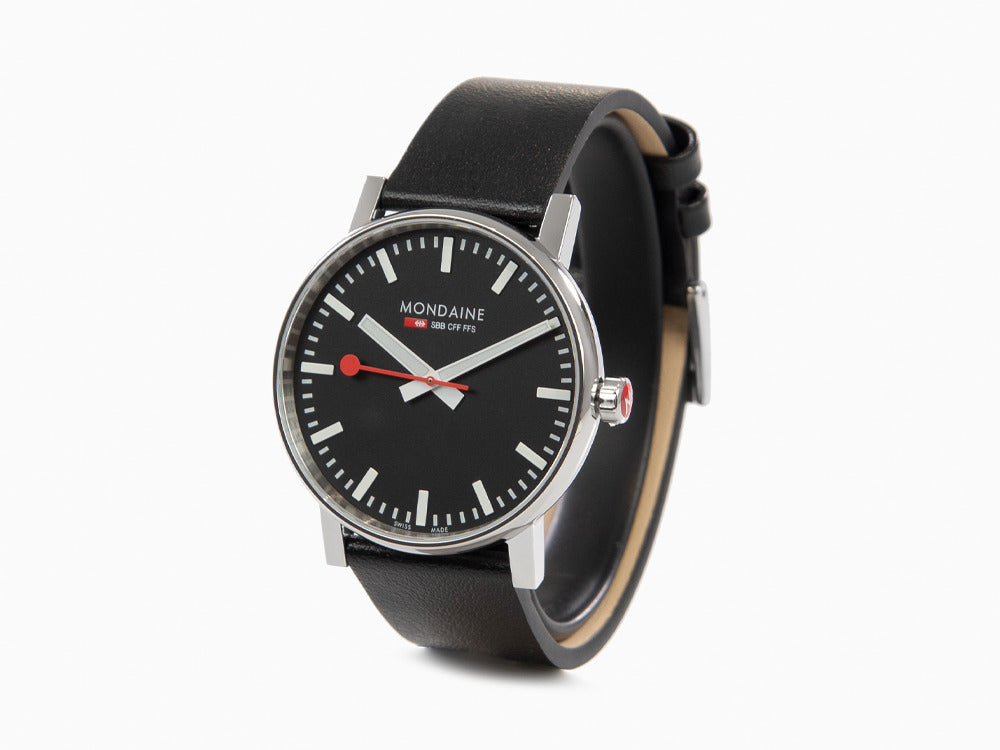 Montre à Quartz Mondaine SBB Evo, Acier poli, Noir, 43 mm MSE.43120.LB