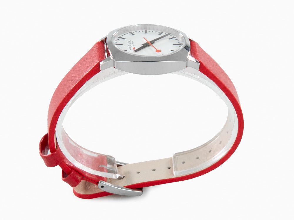 Montre à Quartz Mondaine Cushion, Blanc, 31 mm, Bracelet en cuir, MSL.31110.LCV