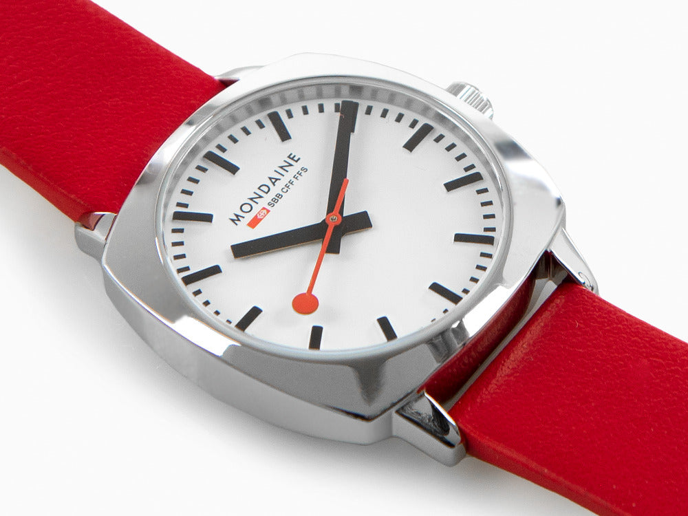 Montre à Quartz Mondaine Cushion, Blanc, 31 mm, Bracelet en cuir, MSL.31110.LCV