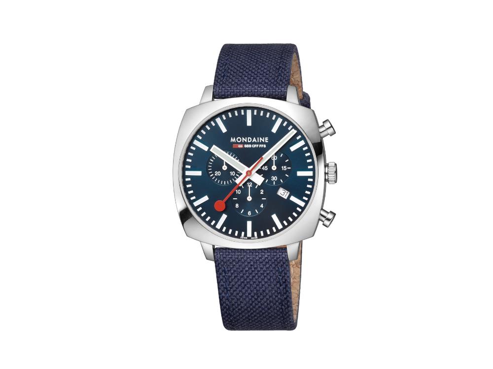 Montre à Quartz Mondaine Cushion, Bleu, 41 mm, Textile, MSL.41440.LD.SET