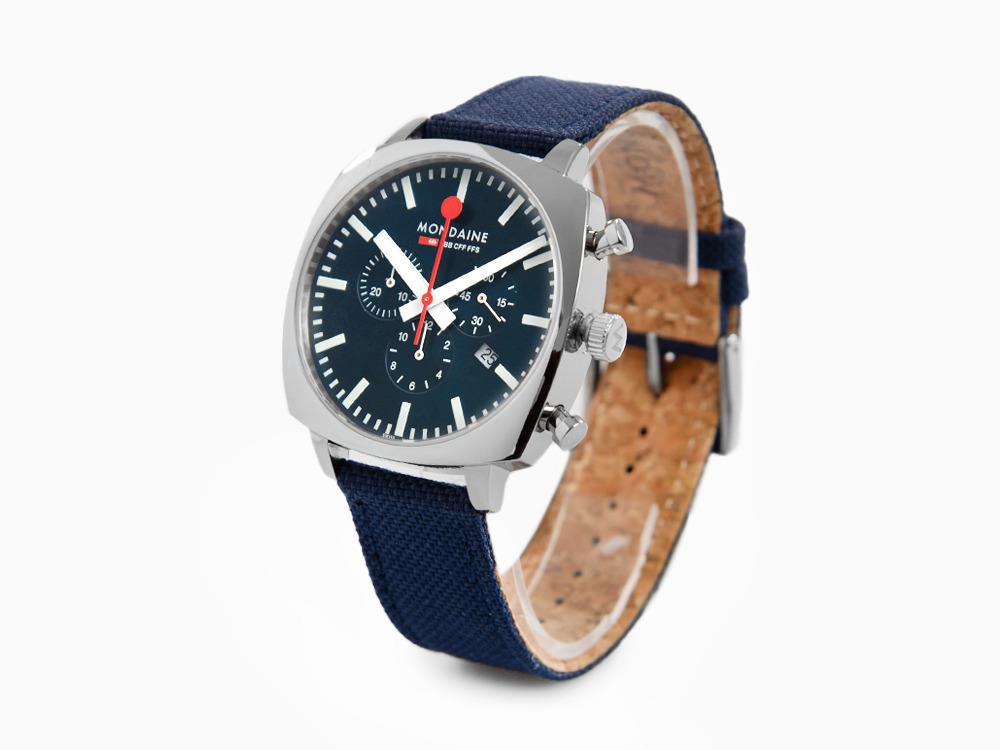 Montre à Quartz Mondaine Cushion, Bleu, 41 mm, Textile, MSL.41440.LD.SET