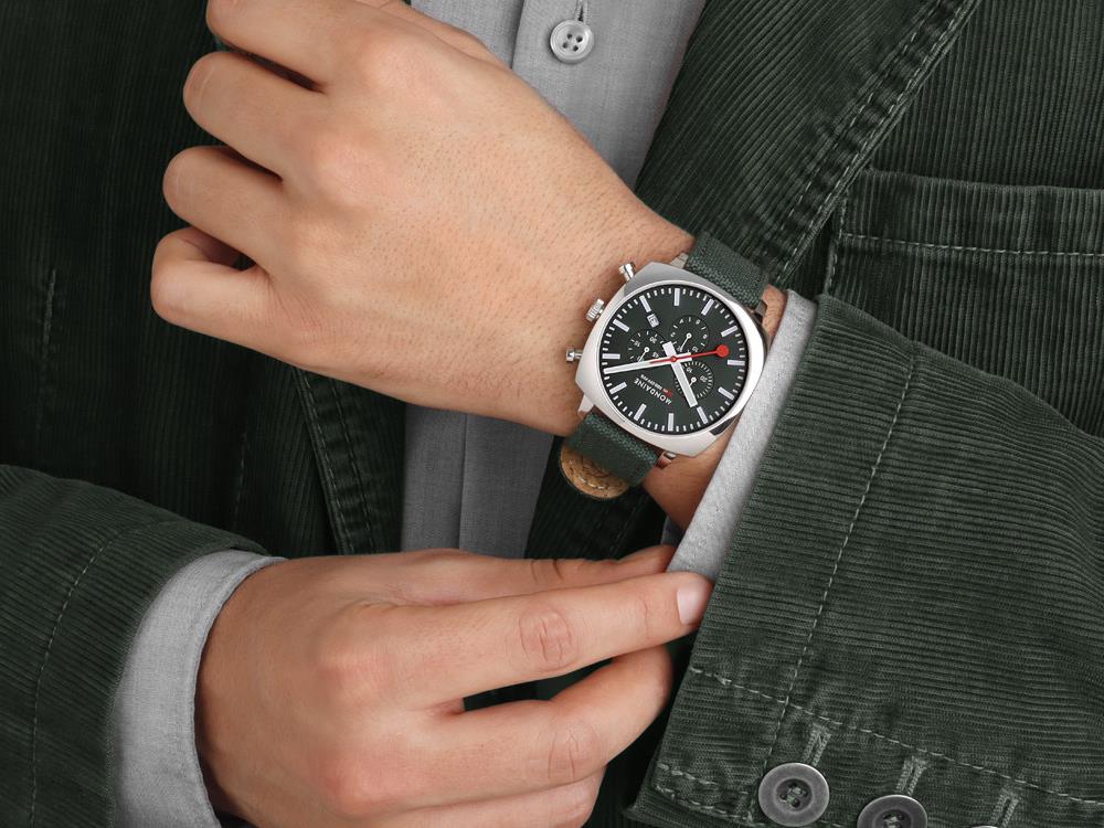 Montre à Quartz Mondaine Cushion, Vert, 41 mm, Textile, MSL.41460.LF.SET