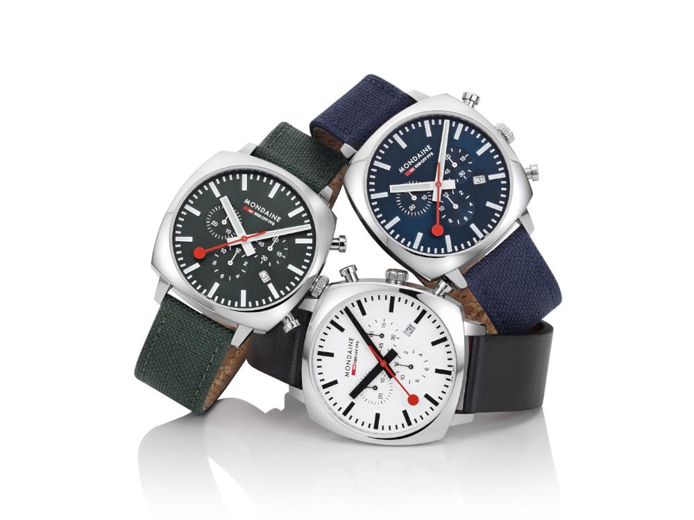 Montre à Quartz Mondaine Cushion, Vert, 41 mm, Textile, MSL.41460.LF.SET