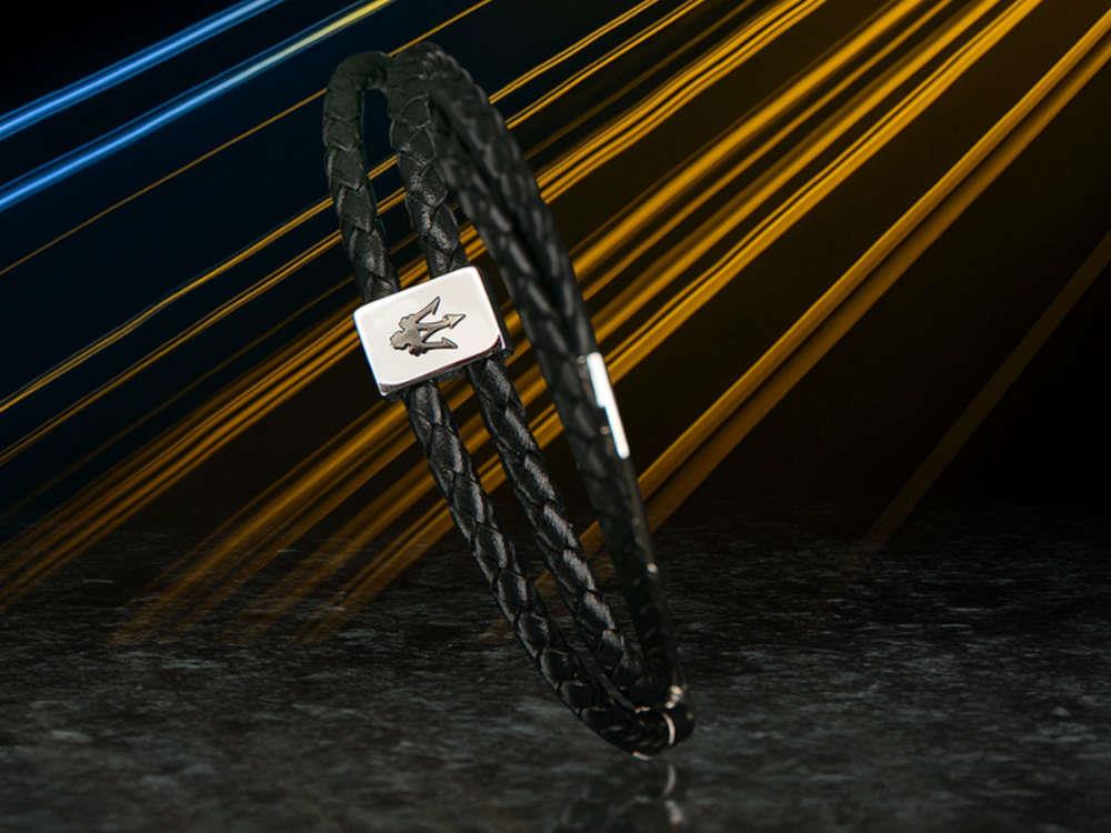 Bracelet Maserati Gioielli Cuir, Noir, Acier Inoxydable, JM226AVE44