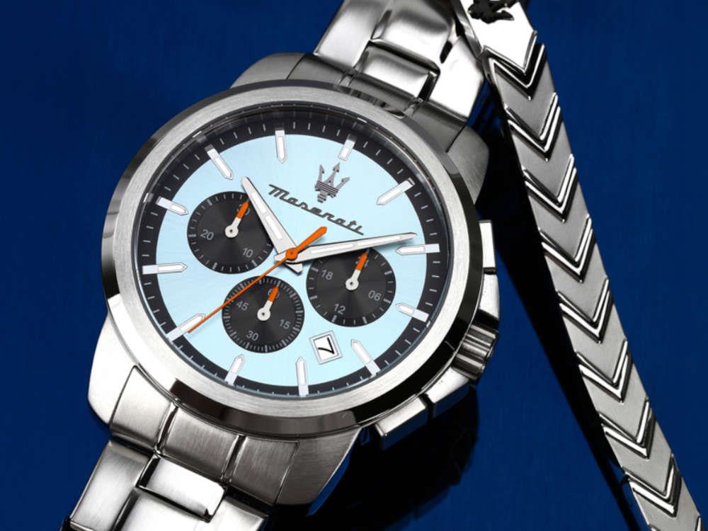 Montre à Quartz Maserati Successo, Bleu Clair, 42 mm, Verre minéral R8873621045