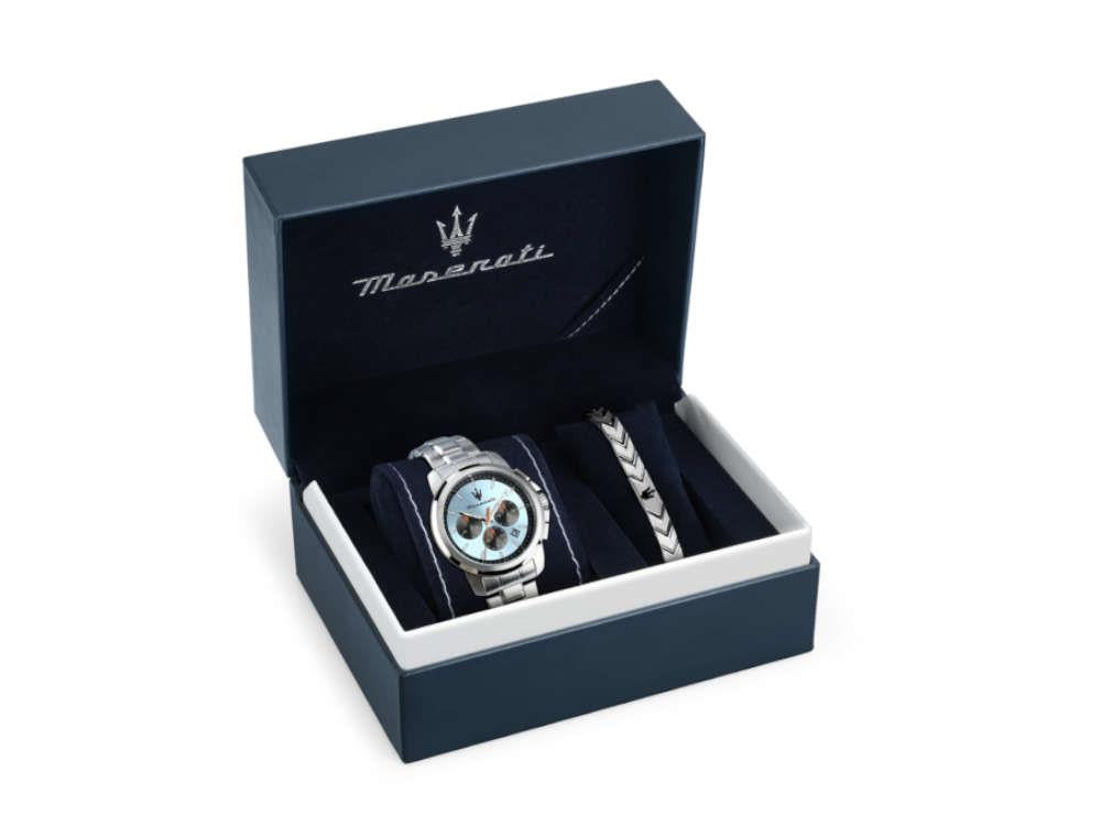 Montre à Quartz Maserati Successo, Bleu Clair, 42 mm, Verre minéral R8873621045