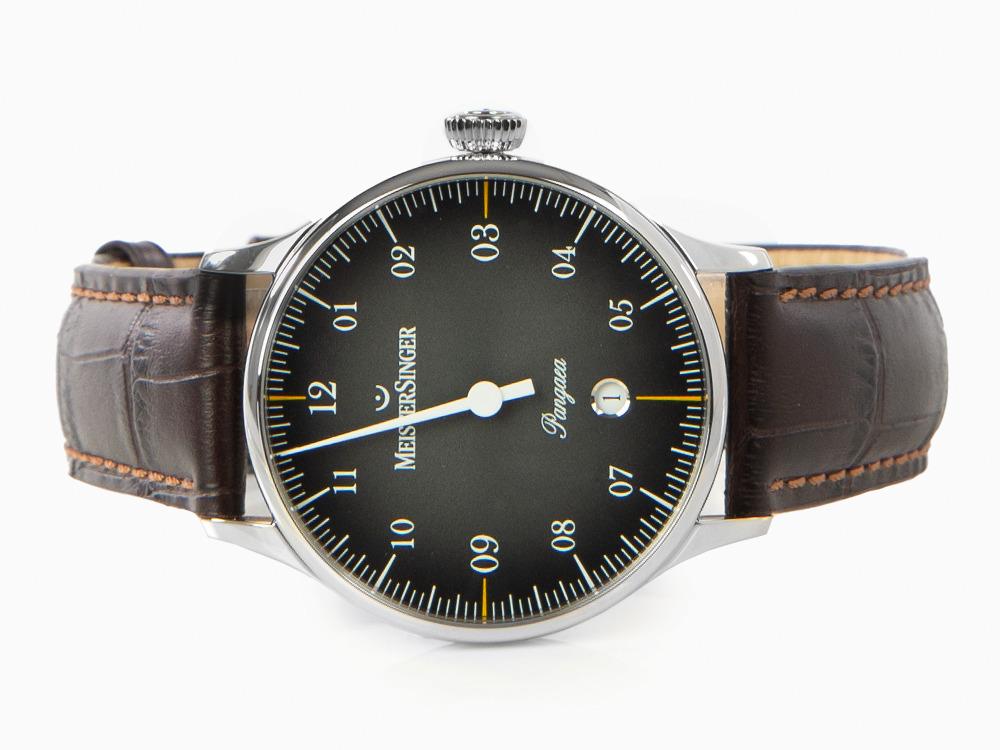 Montre Automatique Meistersinger Pangaea Date, 40 mm, Noir, Cuir, PMD907D