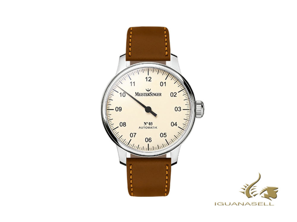 Montre Automatique Meistersinger N3, ETA 2824-2, 43mm, Crème, 38 Heures