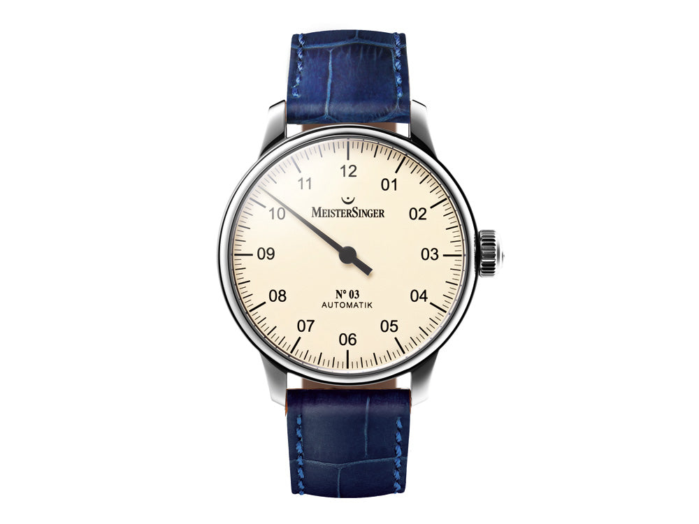 Montre Automatique Meistersinger N3, ETA 2824-2, Bracelet en cuir Bleu, AM903