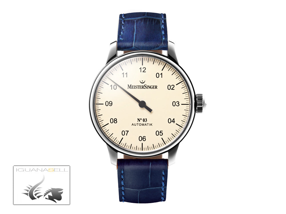 Montre Automatique Meistersinger N3, ETA 2824-2, Bracelet en cuir Bleu, AM903