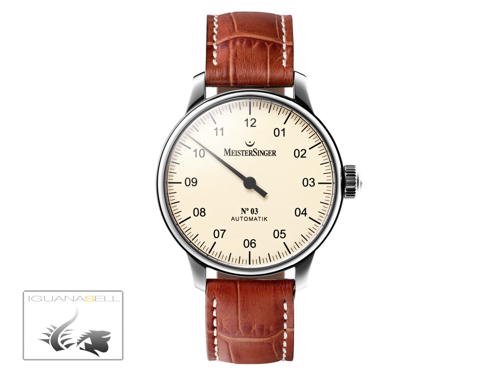 Montre Automatique Meistersinger N3, ETA 2824-2, 43mm. Bracelet en cuir, AM903